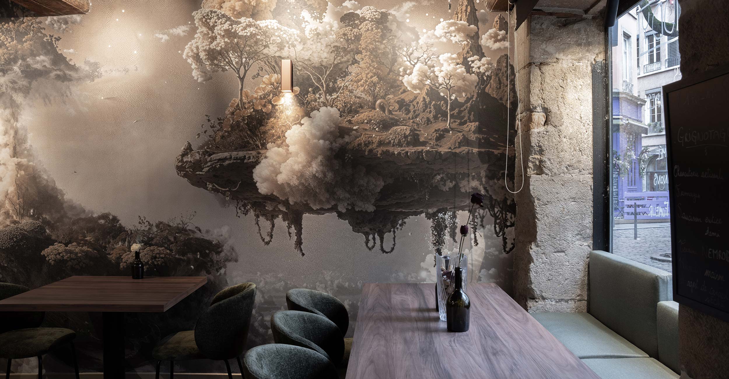 Rénovation et agencement intérieur d'un bar à vin à Lyon (Terreaux) par Cuisine And Co à Villefranche-sur-Saône / Beaujolais.